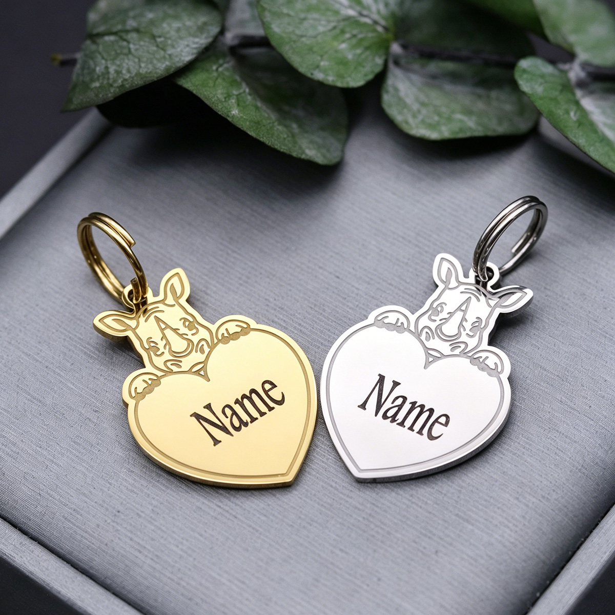 Men'S Fashion Gold Chain - Personalisierter Namens-Schlüsselanhänger mit Nashornherz aus Edelstahl,