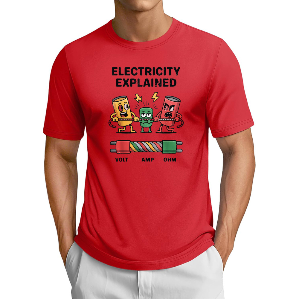 Men'S Fashion Explained - Lustiges T-Shirt mit Elektrizitäts-Erklärung, Wortspiel, Physik,