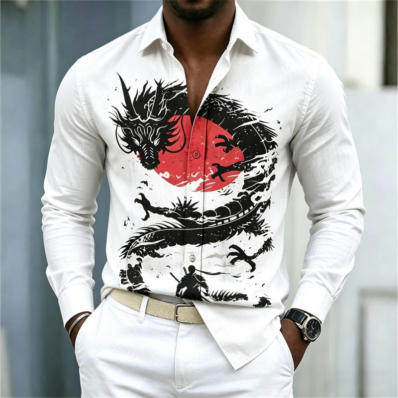 Men'S Tops Fashion - 2026 Neues Herrenhemd Weiß Schwarz Rot