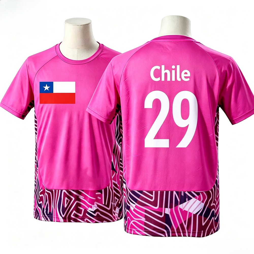 Men'S Fashion Pink Shirt - Herren Rosa-Lila Geometrisches Spleiß-T-Shirt mit Chile-Flaggen-Grafik,