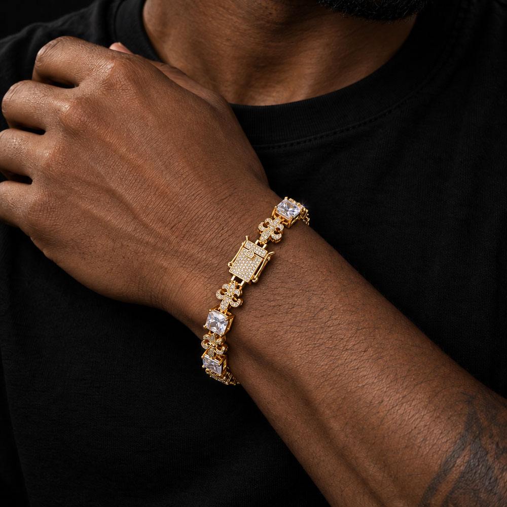 Men'S Fashion Gold Chain - Nuoya Iced Out Fleur-de-Lys Armband für