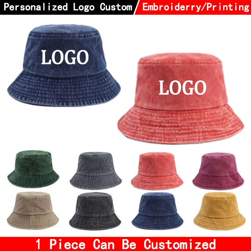 Men'S Fashion Logo - Denim-Bucket-Hut mit individuellem Logo, modische gewaschene