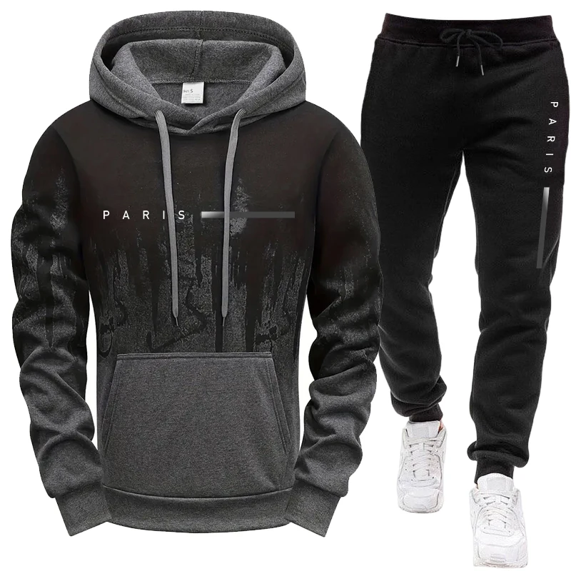 Men'S Fashion Trousers - Herren-Set/Hoodie/Hose Paris Neu im Casual-Stil Kapuzen-Trainingsanzug