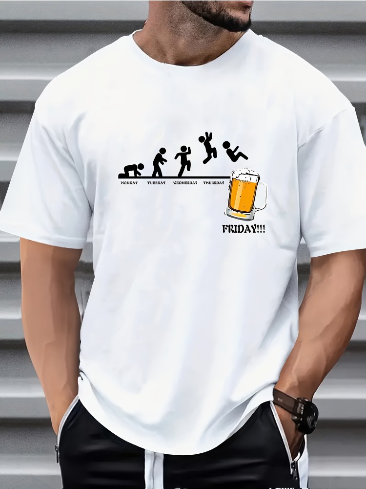 Men'S Fashion Evolution - Herren Sommer-T-Shirt mit Rundhalsausschnitt, lustiges Friday