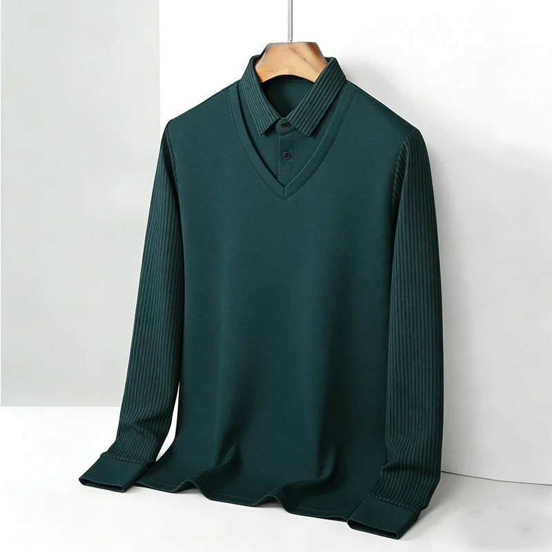 Men'S Tops Fashion - Herren-Bluse mit gefälschtem zweiteiligem Hemdkragen, V-Ausschnitt,
