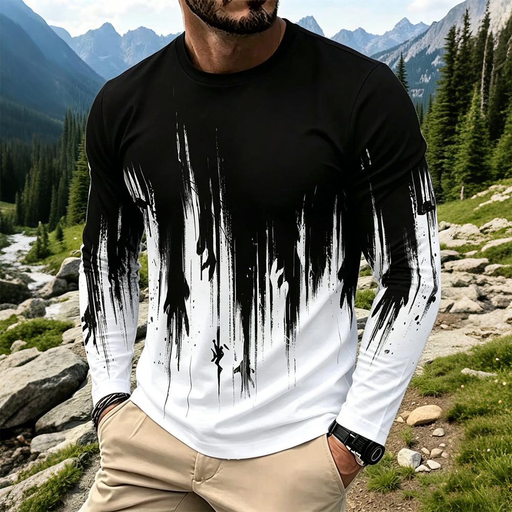 Mens Fashion Vintage - Herren Gradient Ink Splash Langarm-T-Shirt Lässige
